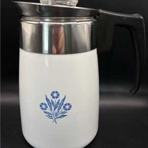 Corningware White Coffee Carafe with Blue Floral Design 6c Carafe and lid only